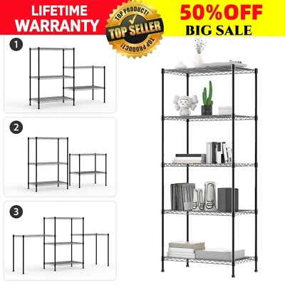 3-5 Tier Silver Metal Storage Rack Shelving Wire Shelf Kitchen Office Unit Stand - Image 1 of 4