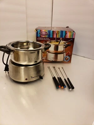Nostalgic Electrics Stainless Steel Electric Fondue Pot 6 Cup w/ 6 Forks FPS200 - Image 1 of 4