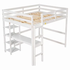 Twin / Full Size Loft Bed with Desk Storage Shelves Ladder for Kids Child Gifts - Picture 1 of 92