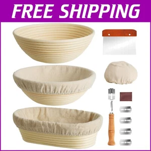 Sourdough Proofing Basket Set with Linen Liners and Baking Tools – 3 Piece Combo - Picture 1 of 9