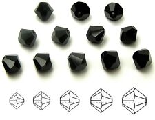 Czech MC Glass Bicone Beads (Rondell/Diamond) Jet black color crystals, bicones