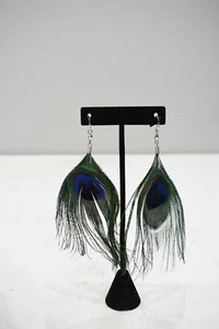 Pendientes Pluma Pavo Real Azul Teal - Imagen 1 de 2