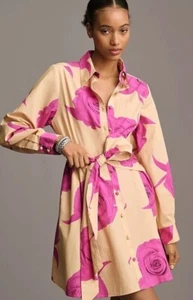 NWT Anthropologie Hutch Long-Sleeve Tie-Waist Shirt Dress Neutral Pink 2X Plus! - Picture 1 of 8