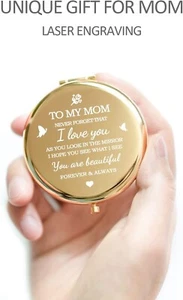 Gifts for Mom - I Love You Mom Gift Gold Compact Mirror - Laser Engraved - Picture 1 of 6