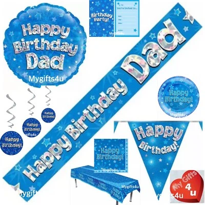 Dad & Happy Birthday Party Decorations Balloon Bunting Banner Blue Silver Age