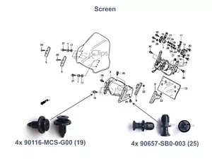 8x Honda ST1300 2003-2011 Innenscheibe Motorhaube Kunststoff Push Clips Befestigungssatz - Bild 1 von 3
