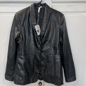 ELAN Women’s Black Faux Leather Jacket “You’re A Mind Reader” Large Blazer NWT - Picture 1 of 8