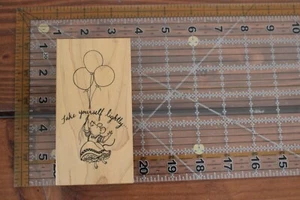 PSX Rubber Stamp TAKE YOURSELF LIGHTLY Mouse Balloons Flying Dress K-2677 - Picture 1 of 3