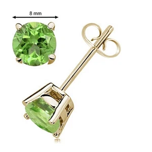 8MM Round Shape Peridot Earrings in 14k Yellow Gold - Picture 1 of 1