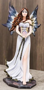 Enchanted Fantasy Damsel Fairy In White Corset Gown Holding Blue Flame Figurine - Picture 1 of 9