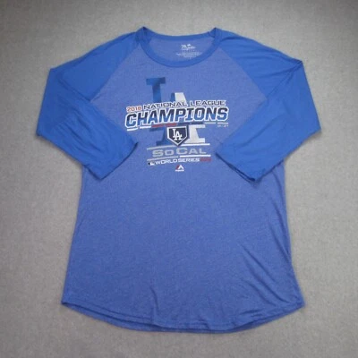 LA Dodgers Shirt Womens L Blue 2018 World Series Champions 3/4 Sleeve Tee - Image 1 of 4