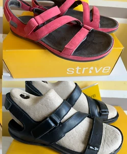 Sandalias Strive Montana Cuero Soporte Arco Plano Ortopédicas Rojo Negro Talla 6 7 10 11 - Imagen 1 de 22