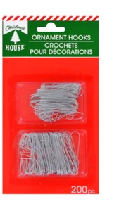 NEW 200 Christmas House Ornament Hooks Tree Hangers Metal Wire 2 Sizes ~ Silver - Picture 1 of 2