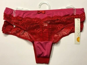 NEW C & C CALIFORNIA 2 PAIR SET LACE THONG RED AND PINK PANTIES - Picture 1 of 3