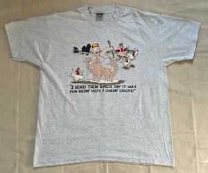 Vintage Riding Hogs Picking Up Chicks Harley Biker Comic Shirt Sz XL Funny USA - Picture 1 of 17