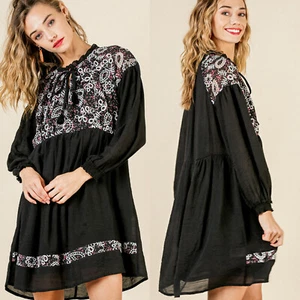 Umgee Kleid Gr. S M L schwarz Blumen Fee Landhaus Relaxed Tunika Whimsigoth Damen - Bild 1 von 6