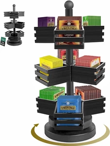 Bamboo Tea Bag Organizer, 3 Tier Stackable Tea Bag Storage Holder Spinning Carou - Picture 1 of 12