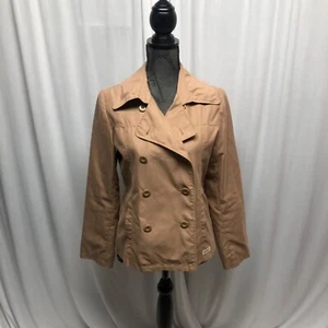 Guess Jeans Double Breasted Pea Coat Womens Size Small Tan Lightweight Jacket - Picture 1 of 8