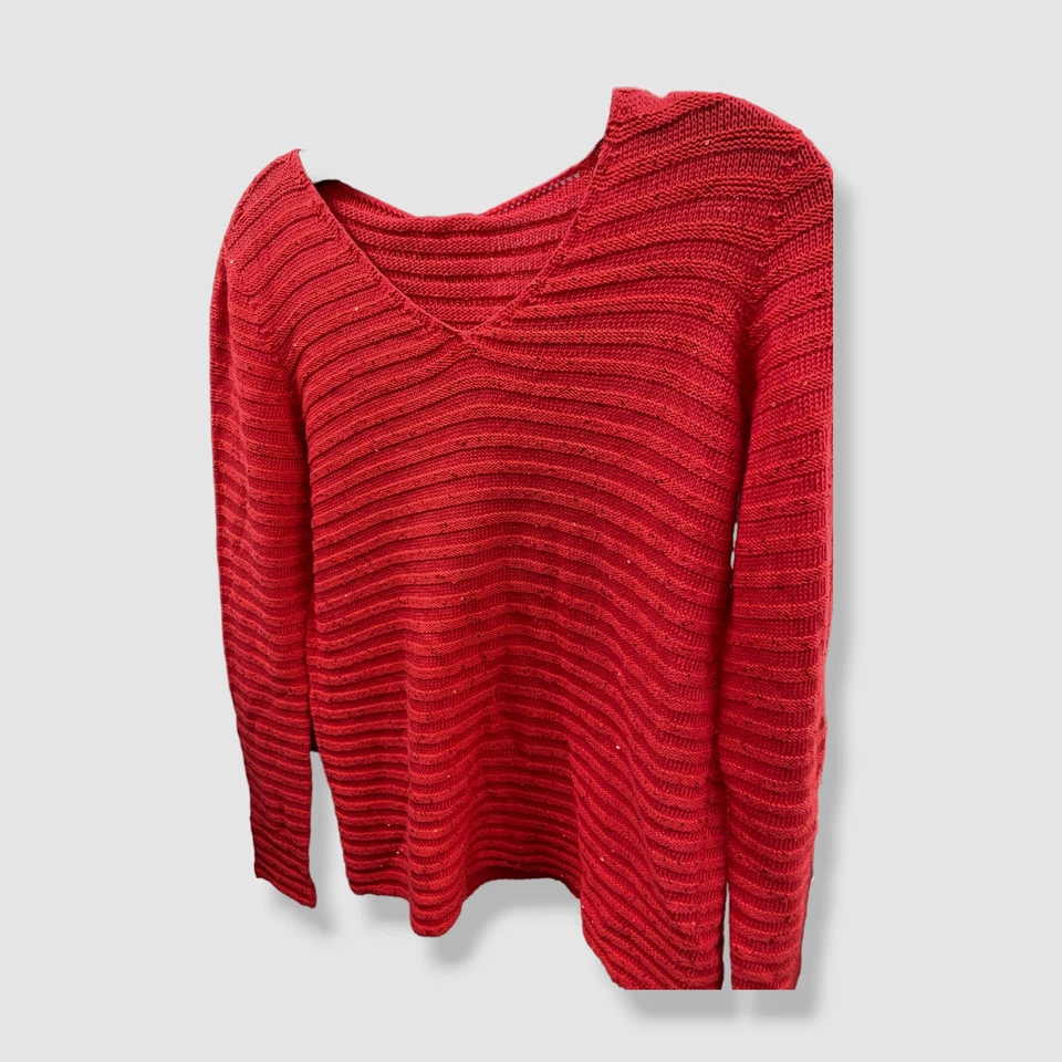 $875 Suéter Armani Collezioni Para Mujer Rojo Algodón Lentejuelas Cuello Redondo Talla 6 Foto 1 de 3