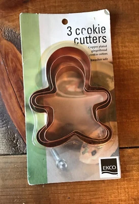 EKCO Copper Plated Cookie Cutters 3 Gingerbreads Graduated Sizes New - Image 1 of 2
