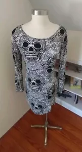 BOO HOO SUGAR SKULL KLEID GRÖSSE 10 SCHWARZ & WEISS DIA DE LOS MUERTOS KLEID - Bild 1 von 6