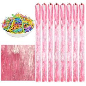 Hair Tinsel Extensions Light Pink Colorful Glitter 42 Inch-8 Pcs, - Picture 1 of 6