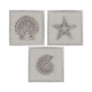 Beach Wall Decor 20''X20'', Coastal Wall Art 3 Pieces Set, Wood Framed Seashe... - Picture 1 of 6