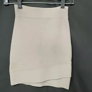 BCBG Maxazria Beige Bandage Cris Cross Hem Mini Skirt Women Size XS - Picture 1 of 7