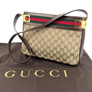 Vintage GUCCI Sherry Line GG Shoulder Bag Leather Canvas Authentic - Picture 1 of 12