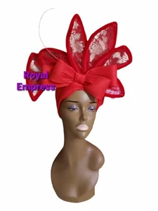 Aso-Oke African Headtie Auto Gele, Royal Red Empress Turban headwear - Picture 1 of 1