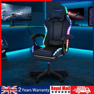With Chair Gaming Office Chair Racing Leather RGB LED Computer Ibrg Work Seat Py - Picture 1 of 12