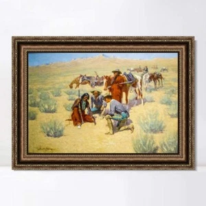 Arte de pared estampado en lona enmarcado un mapa en la arena de Frederic Remington decoración del hogar - Imagen 1 de 15