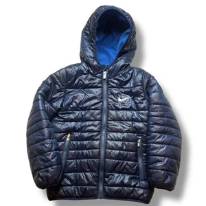 Youth Boys Nike Size L 6-7 Blue Full Zip "JUST DO IT" Puffer Coat Jacket Swoosh - Picture 1 of 10