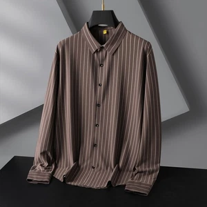 Men’s Tri-proof Striped Casual Shirt with Super Elasticity(Brown) - Picture 1 of 9