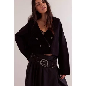 Free People Heritage Zweireiher Crop Blazer Schwarz XL Minimalistisch Academia - Bild 1 von 10