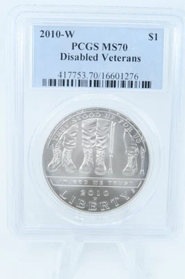 2010-W PCGS MS70 Disabled Veterans Silver Modern Commemorative Dollar - Image 1 of 2