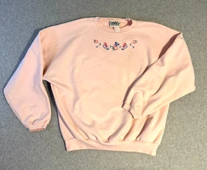 NORTHERN REFLECTIONS Women's Sweatshirt Large Pink Grandma Floral Embroidery Vtg - Picture 1 of 10