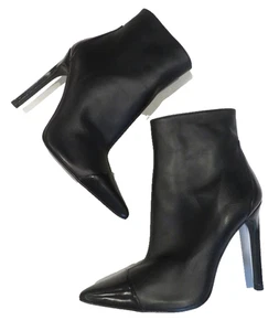 New The Mode Collective Leather Black Ankle Points Boots Size 39 Made in Spain - Imagen 1 de 10