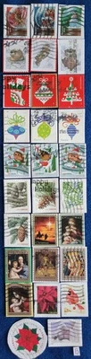 US Stamps Christmas Holiday Forever  Self Adhesive Lot of 28 Diff Used On Paper - Image 1 of 2