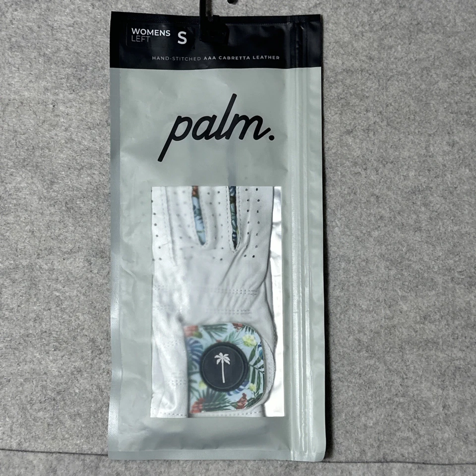 Palm Left Hand Leather Golf Glove Womens Small White Barrels and Birdies