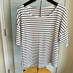 LANDS END White Navy Breton Stripe Short Sleeve T-Shirt Womens 2X Beachy - Picture 1 of 6