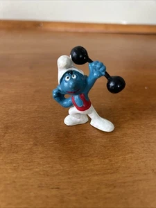 VINTAGE Smurf Weight Lifter BARBELL 1972 PEYO HONG KONG SCHLEICH - Picture 1 of 5