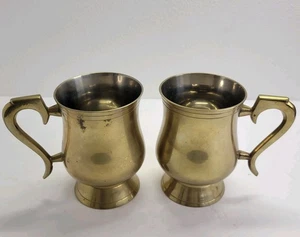 2 Vintage Brass Tankards Mugs Cups with Handle Made in India  - Picture 1 of 8