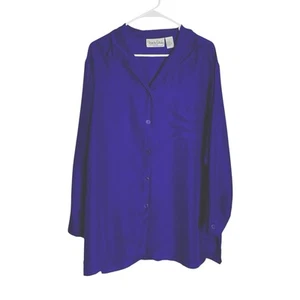 Vintage Diane Von Furstenberg Silk Blouse Womens L Royal Purple Button Up Flowy - Picture 1 of 7