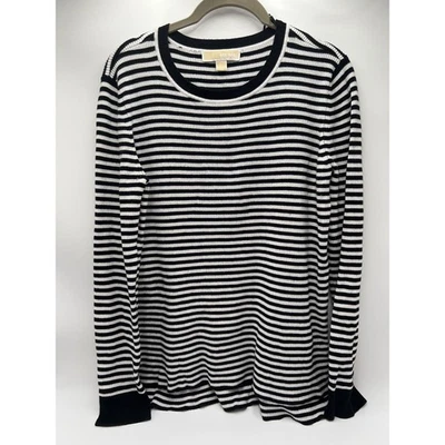 Camisa Top MICHAEL KORS Mujer Negra Blanca Rayas Acanalada Tejido Crew Manga Larga L Foto 1 de 4