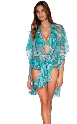 Conjunto Traje de Baño Sunsets Top Talla DD Parte Inferior Talla 16 Túnica Talla L-XL Azul Verde 3 Piezas Foto 1 de 4