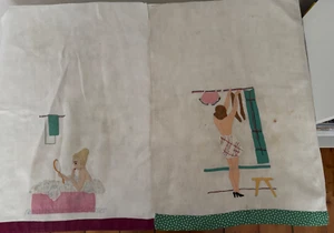Vintage tea towels with very unique post war hand sown design - Picture 1 of 4