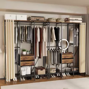 XXL Industrial Closet Wardrobe Strong Garment Clothes Rack w/ Cover Storage Bins - Picture 1 of 16