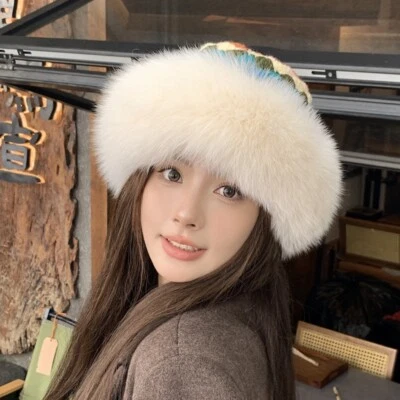 Sombrero de piel de zorro real para mujer Sombrero cosaco ruso Ushanka cálido Sombrero de cubo Gorra Foto 1 de 4