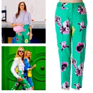 Pantalones J.Crew verdes florales recortados al tobillo pierna recta informales preppy talla 0 - Imagen 1 de 4